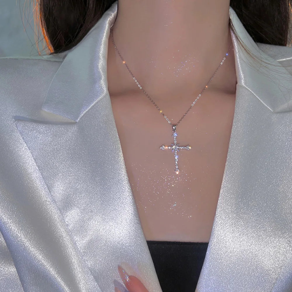 Elegant Crystal Cross Pendant Necklace