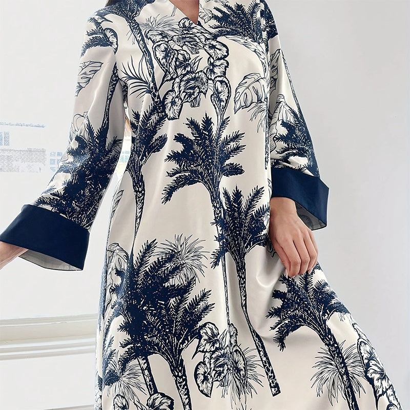 Women's Plus Size Elegant Floral Tunic Maxi Dress