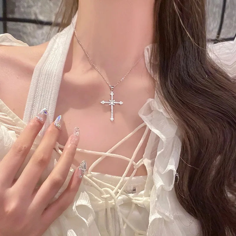 Elegant Crystal Cross Pendant Necklace