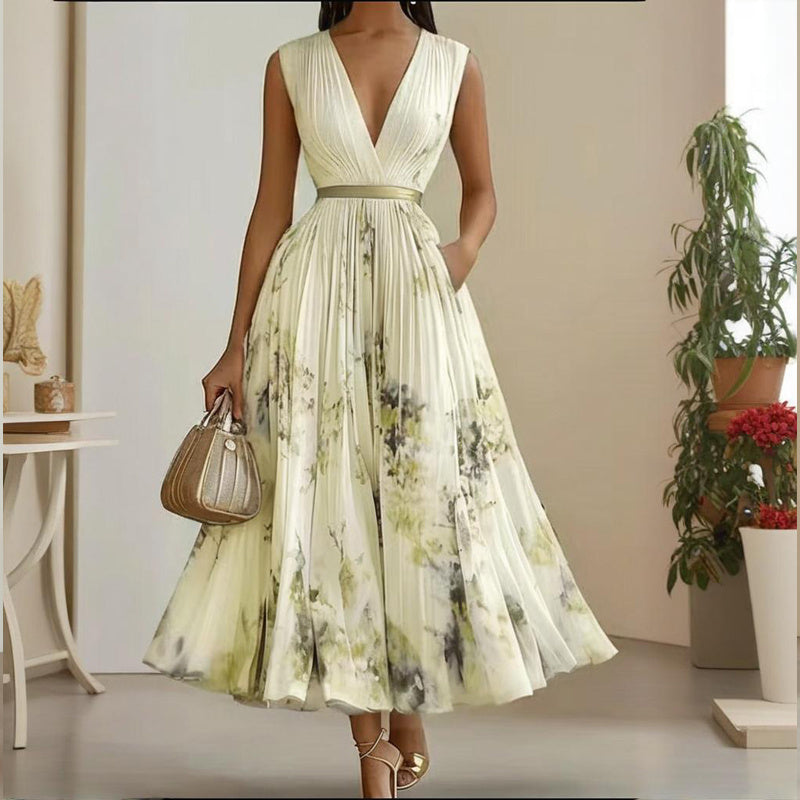 Women's Floral Print Sleeveless Maxi Dress With Pockets
